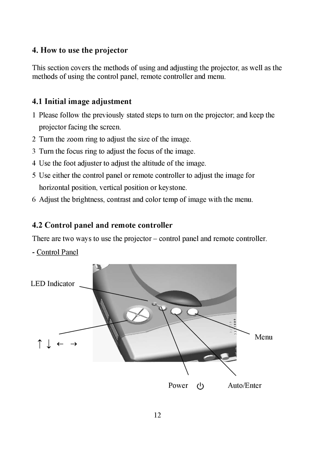 Eiki EIP-1 manual How to use the projector, Initial image adjustment, Control panel and remote controller 