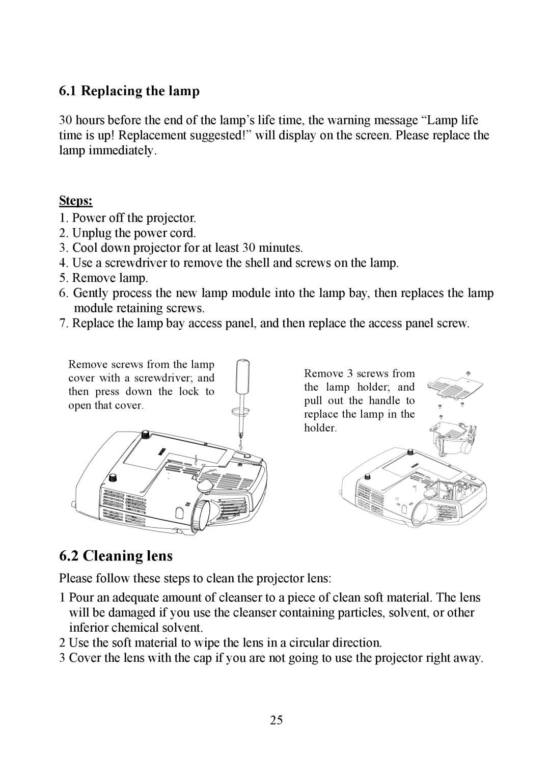 Eiki EIP-1 manual Replacing the lamp, Steps 