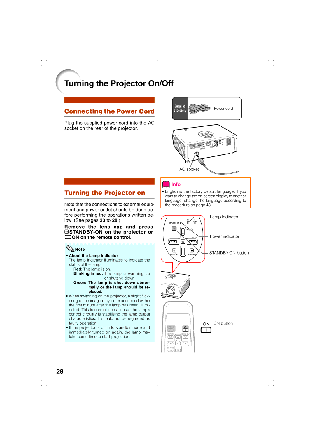 Eiki EIP-1000T owner manual Turning the Projector On/Off, Connecting the Power Cord, Turning the Projector on 