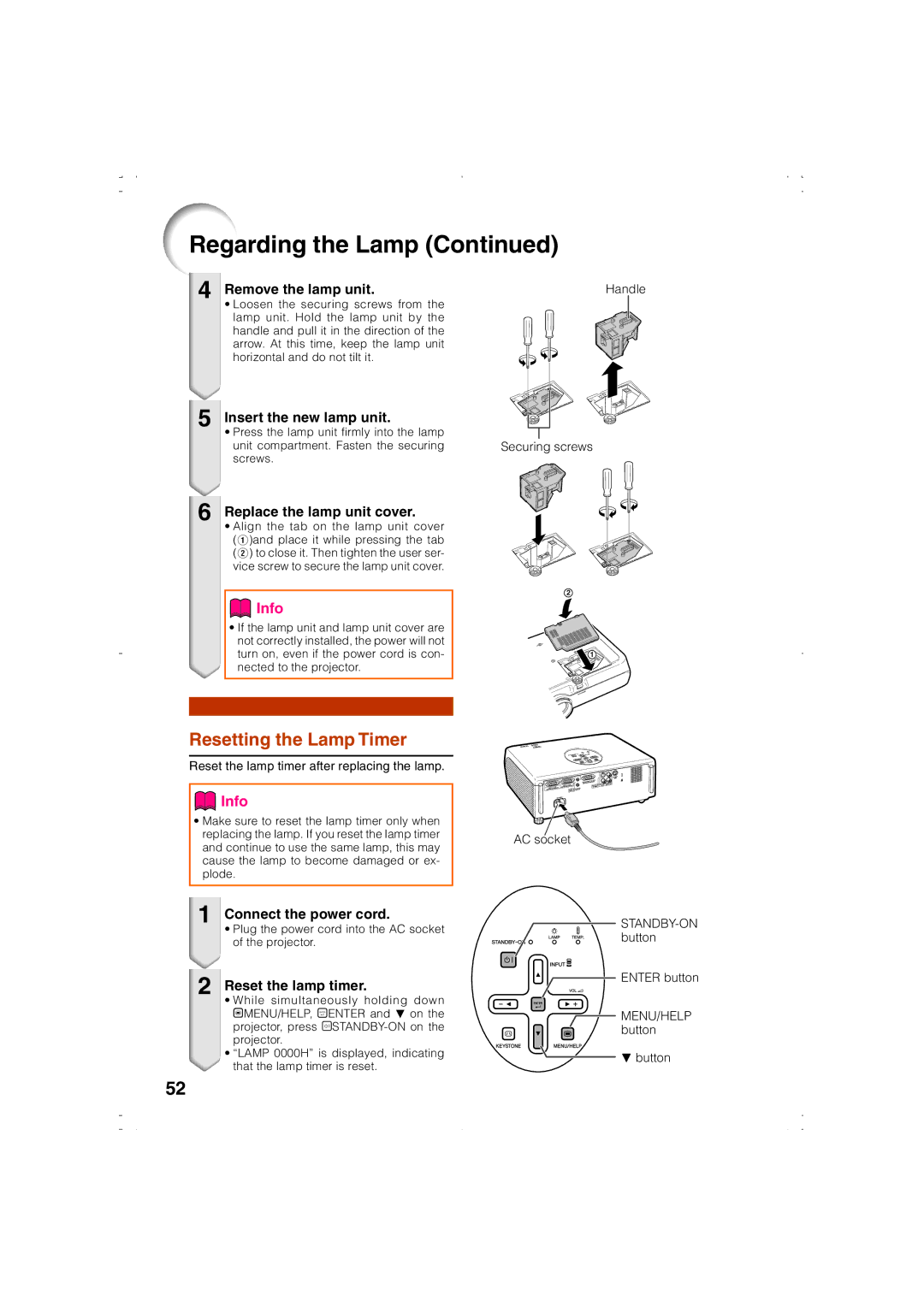 Eiki EIP-1000T owner manual Resetting the Lamp Timer 