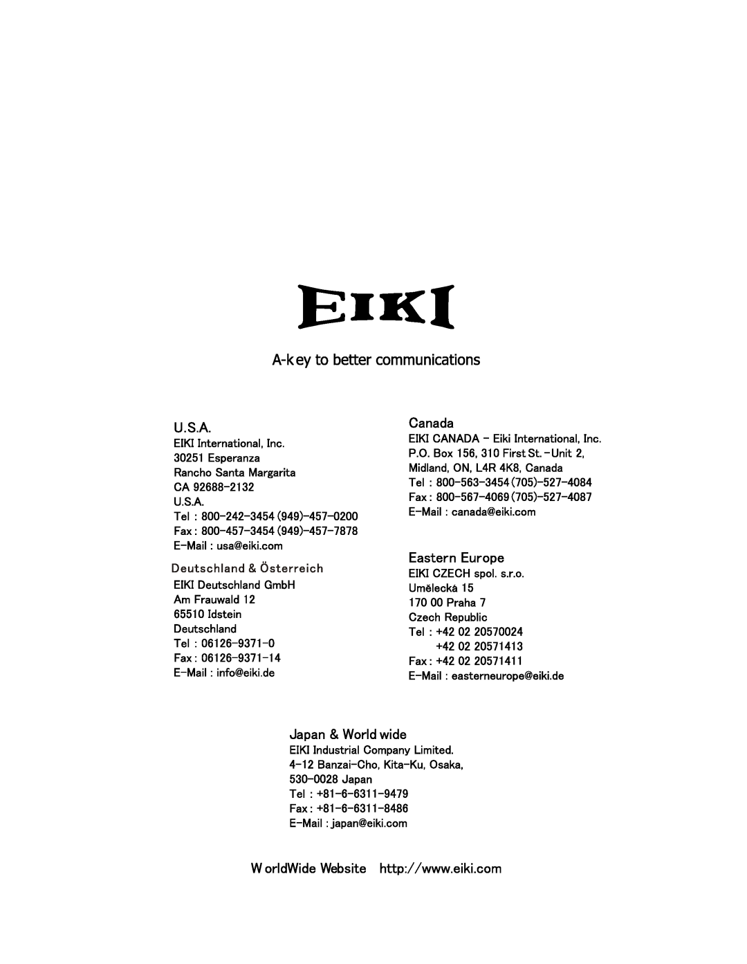 Eiki EIP-10V owner manual 