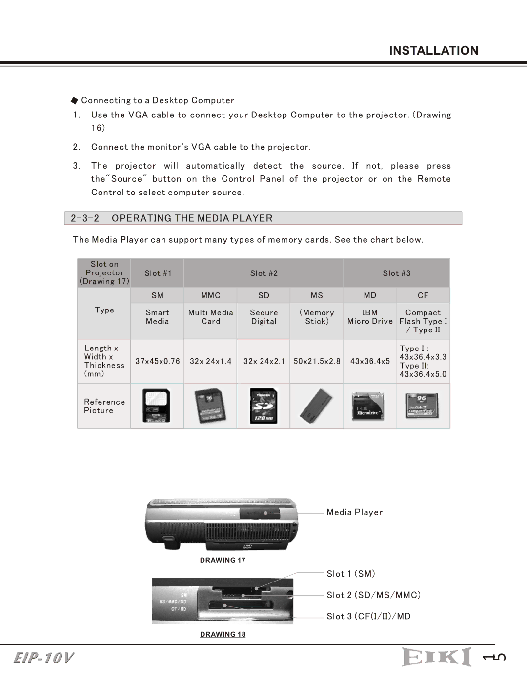 Eiki EIP-10V owner manual Operating the Media Player, Ibm 