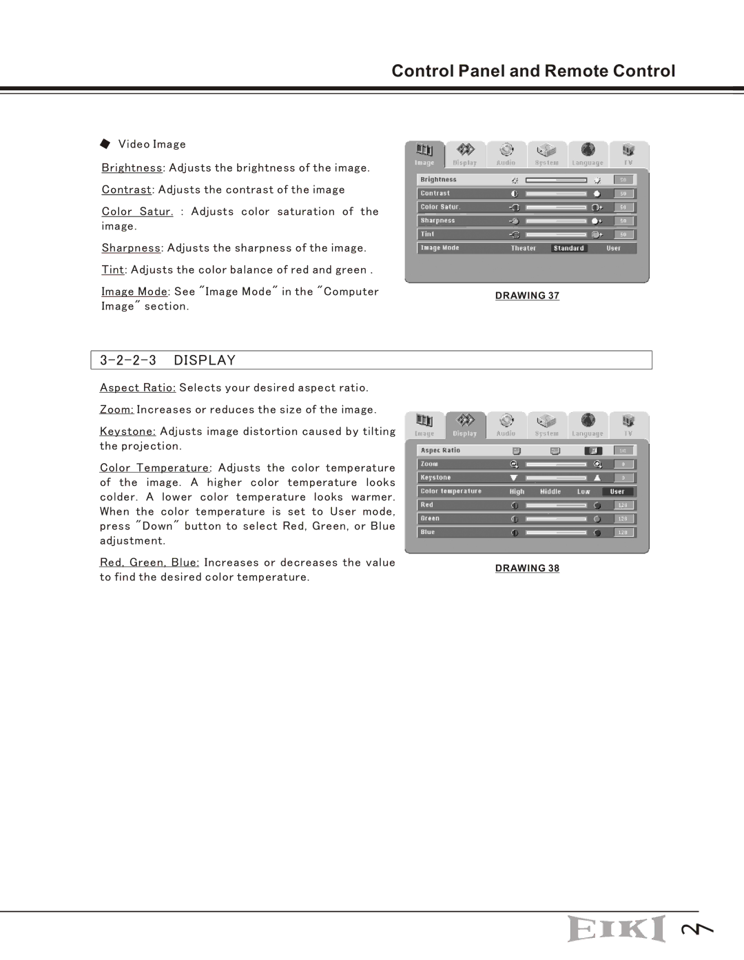 Eiki EIP-10V owner manual Display 