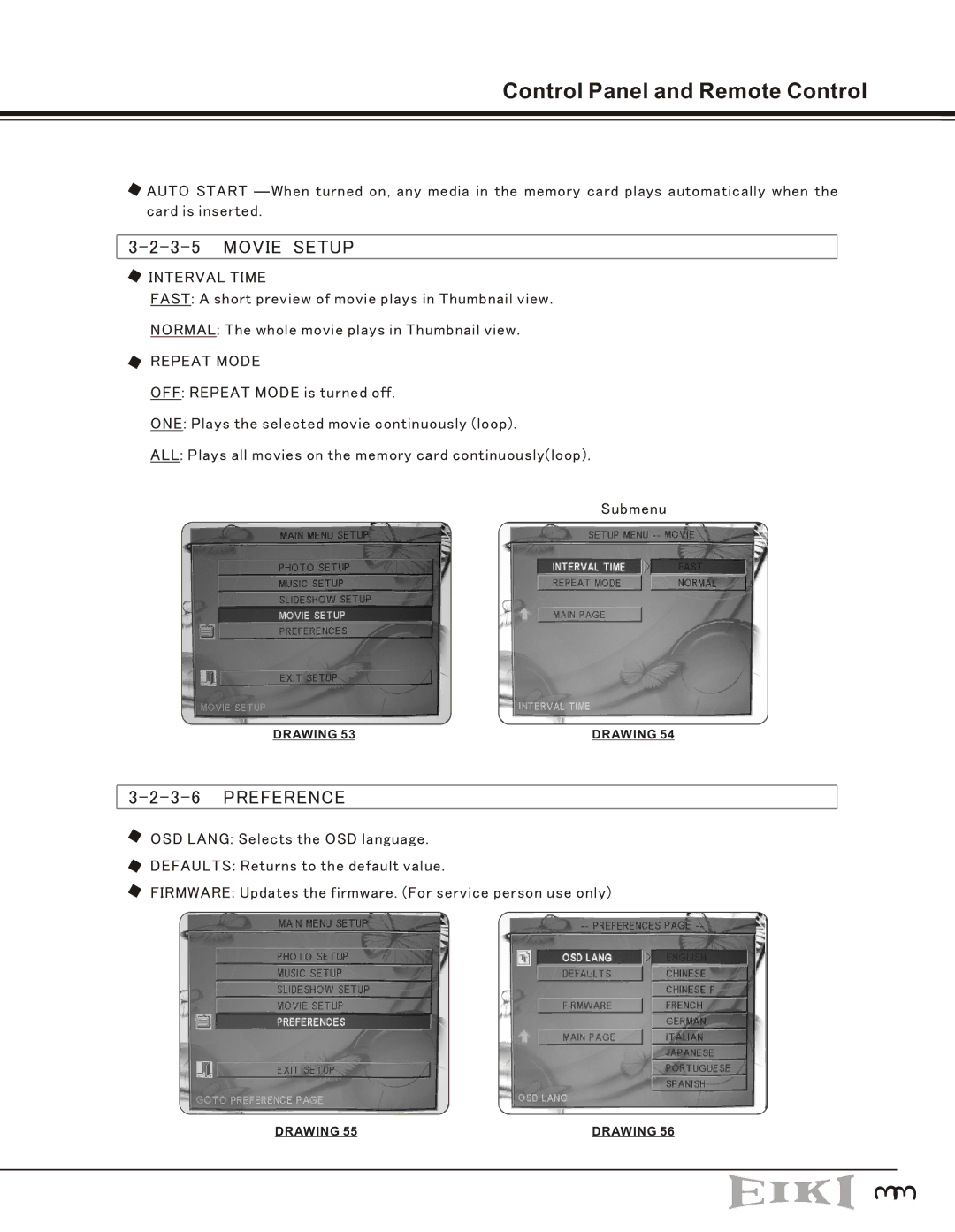 Eiki EIP-10V owner manual Movie Setup, Preference 