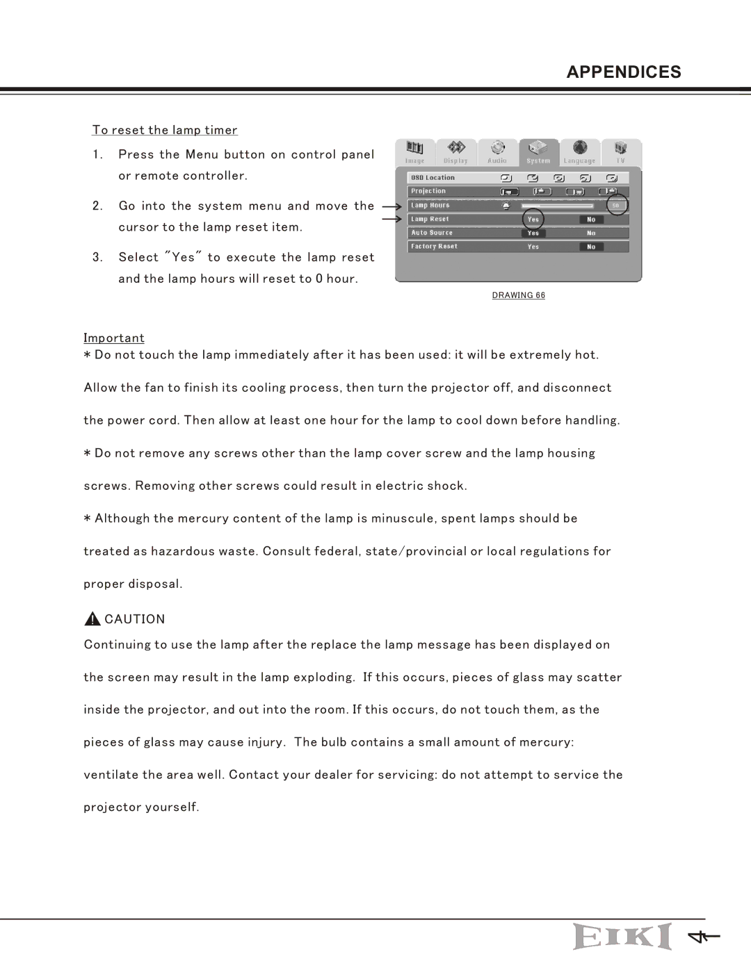 Eiki EIP-10V owner manual Appendices 