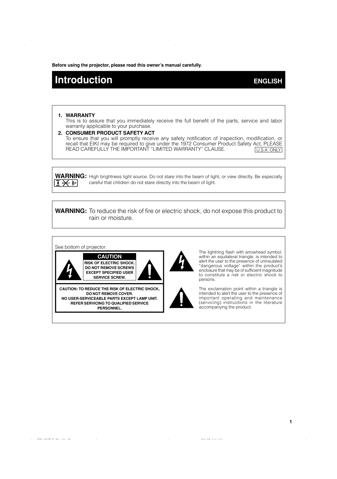 Eiki EIP-1500T owner manual Introduction 