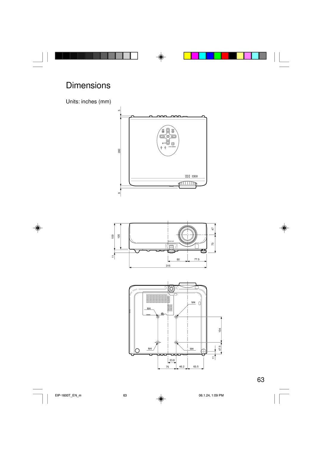 Eiki EIP-1600T owner manual Dimensions 