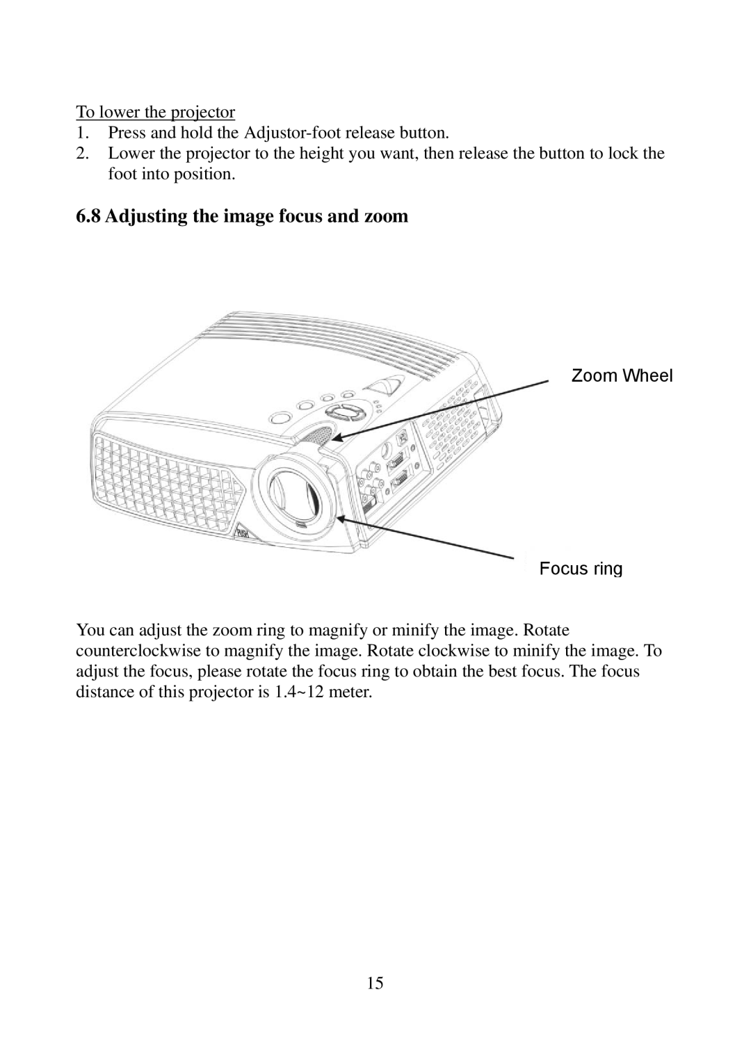 Eiki EIP-25 manual Adjusting the image focus and zoom, Zoom Wheel Focus ring 