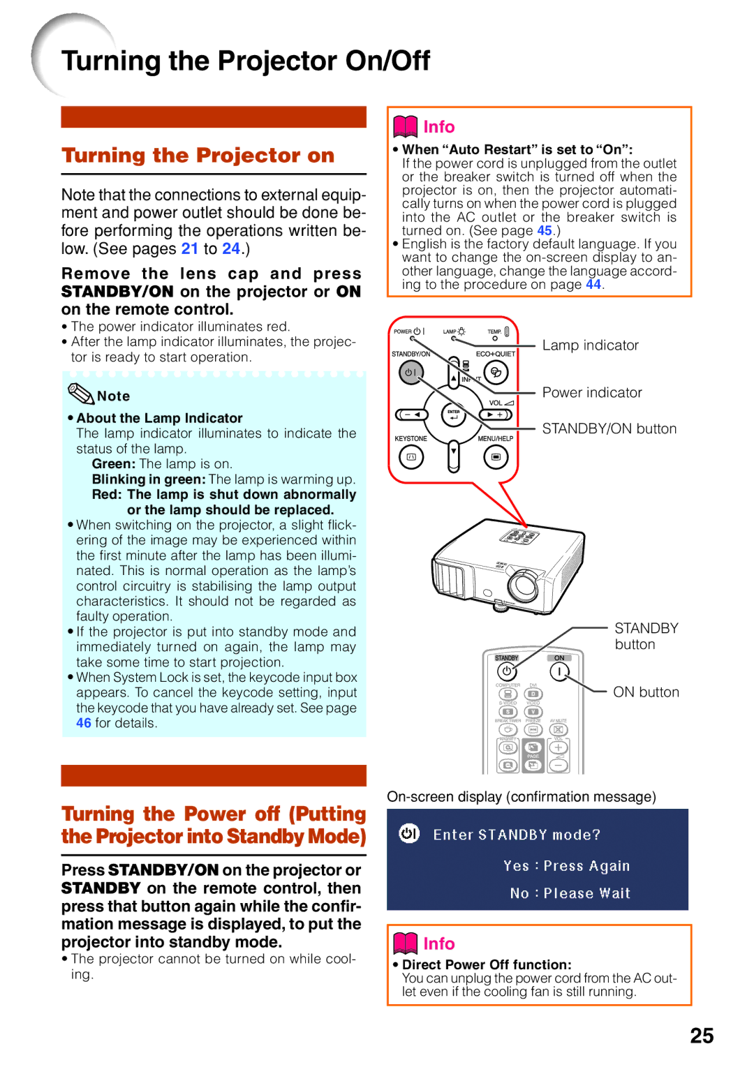 Eiki EIP-250, EIP-2600 quick start Turning the Projector On/Off, Turning the Projector on 