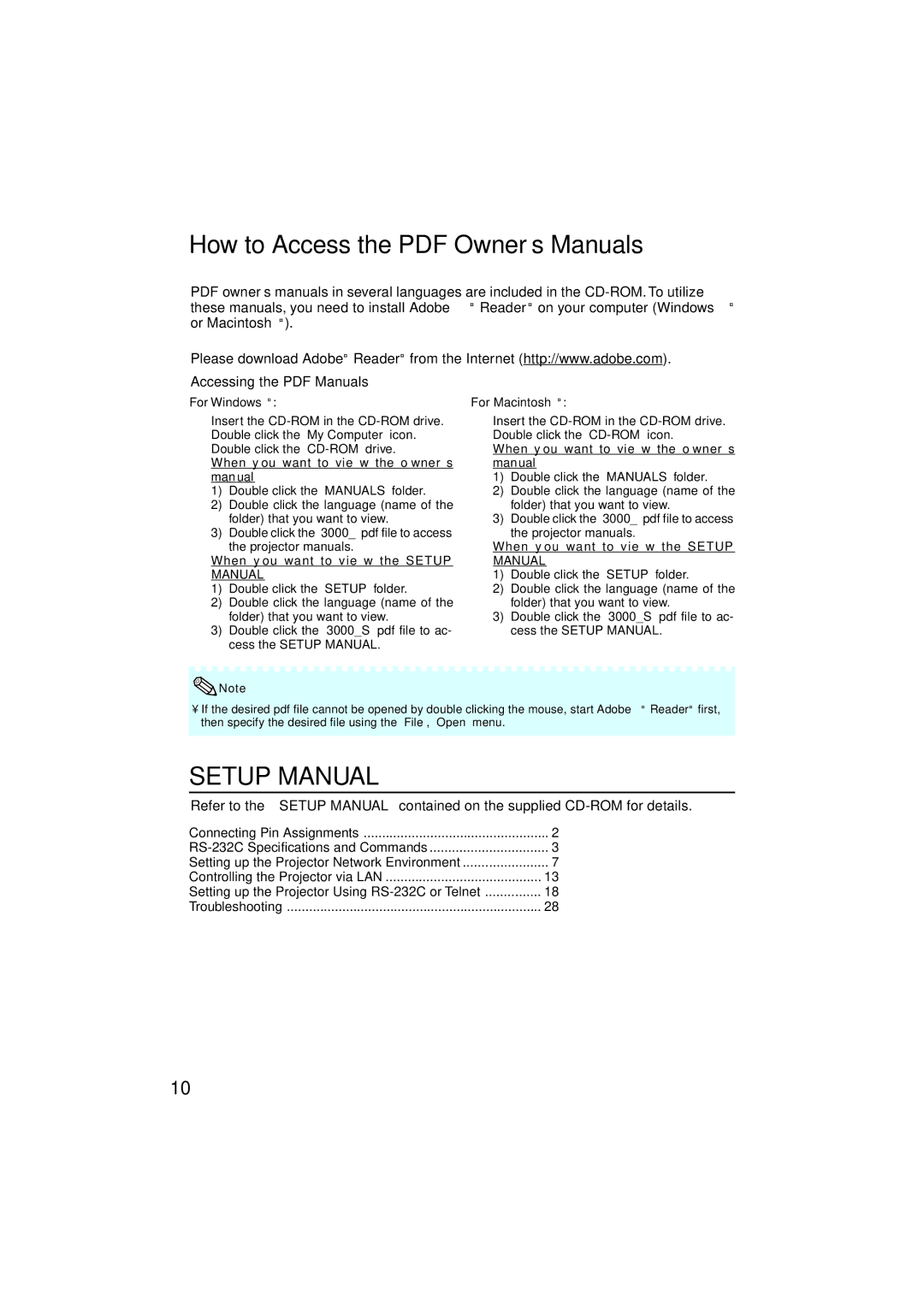 Eiki EIP-3000N owner manual Setup Manual 