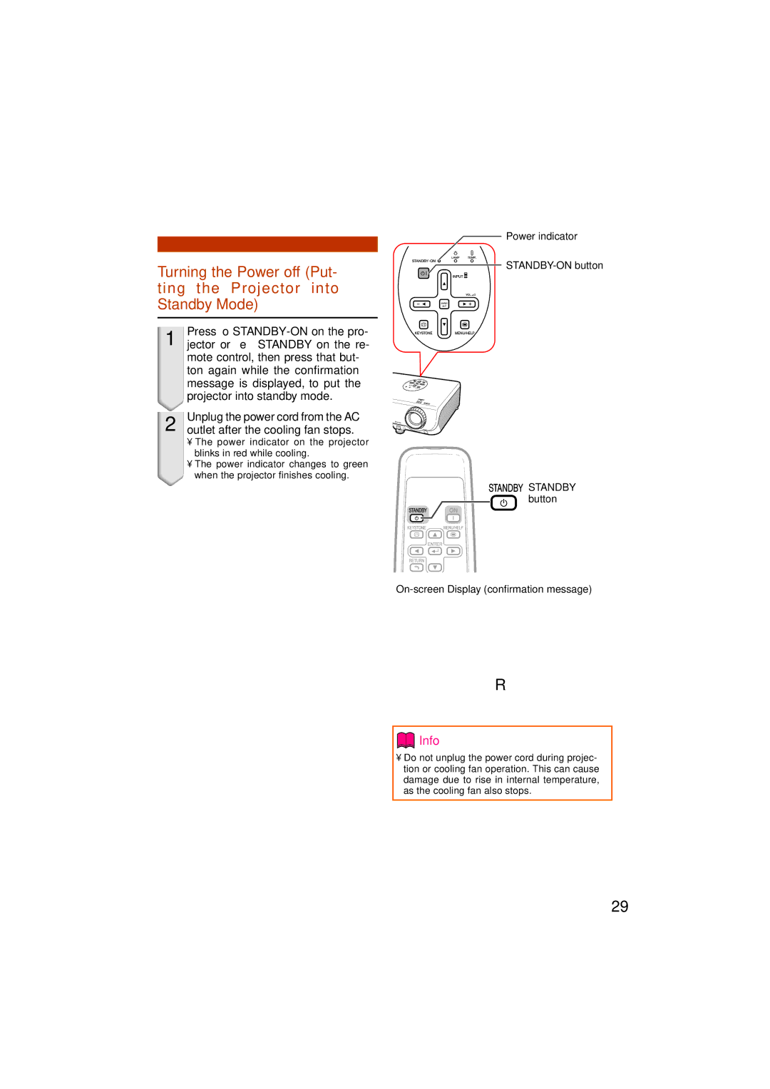 Eiki EIP-3000N owner manual Outlet after the cooling fan stops, Power indicator STANDBY-ON button 