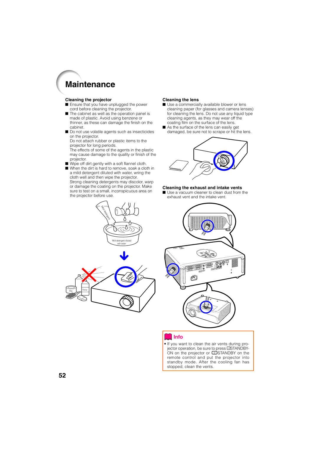 Eiki EIP-3000N owner manual Maintenance, Cleaning the projector 