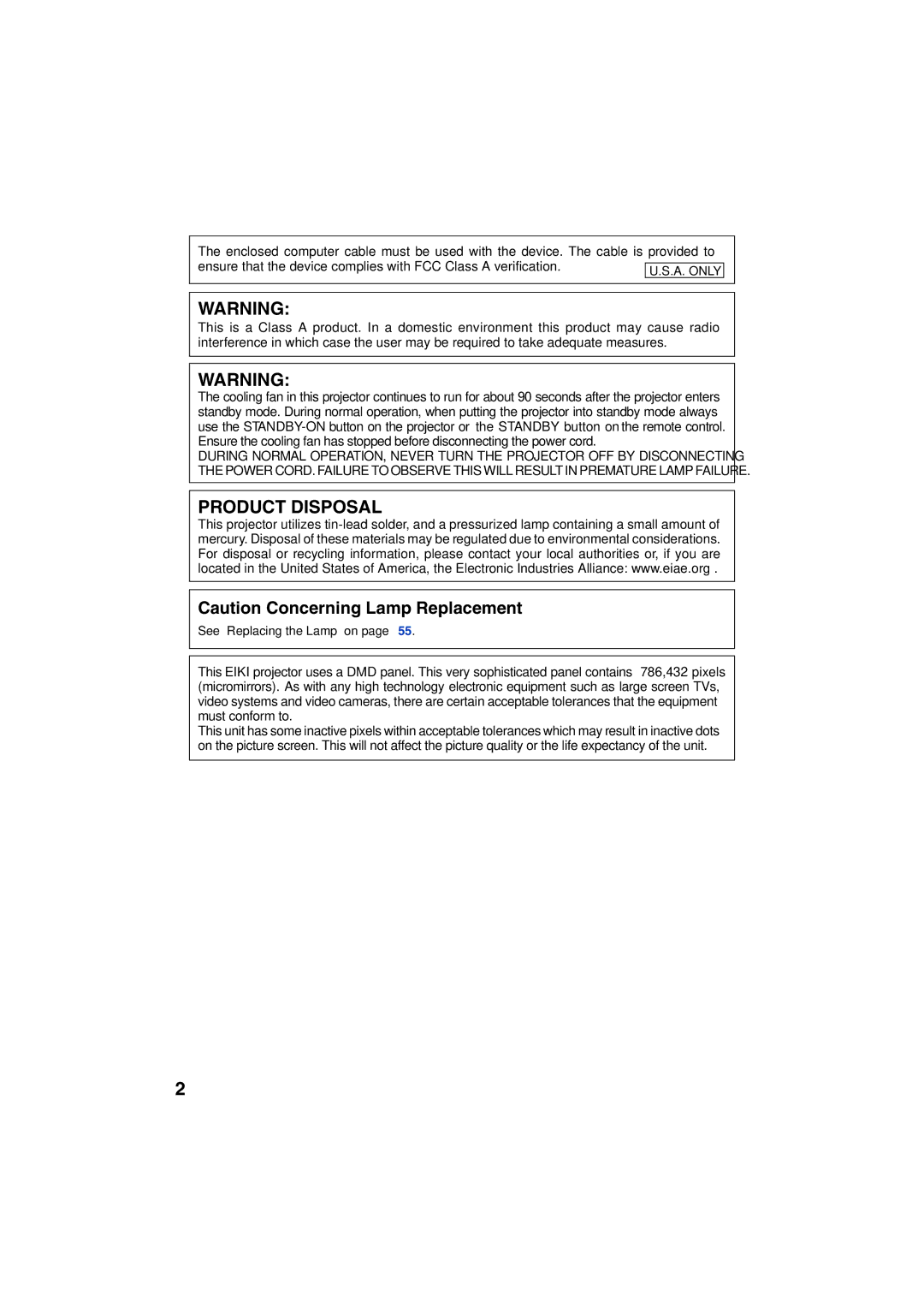 Eiki EIP-3000N owner manual Product Disposal 