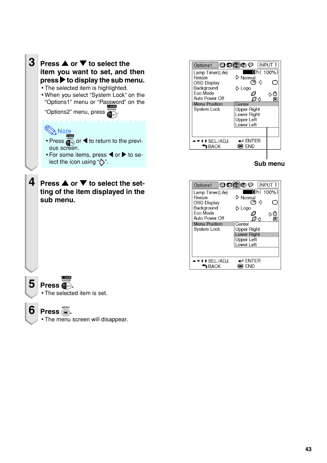 Eiki EIP-3500 owner manual Sub menu 