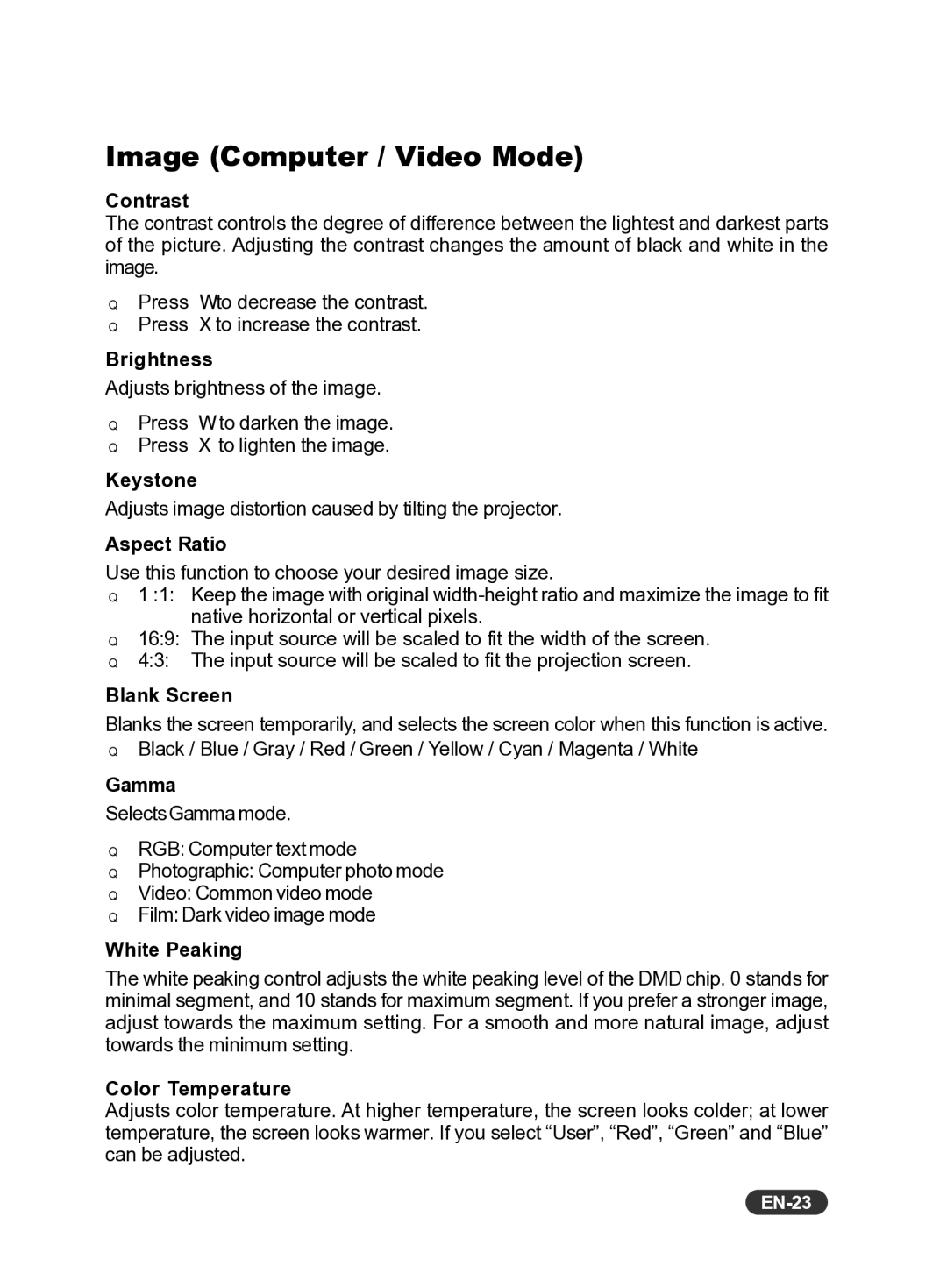 Eiki EIP-S200 owner manual Image Computer / Video Mode, EN-23 