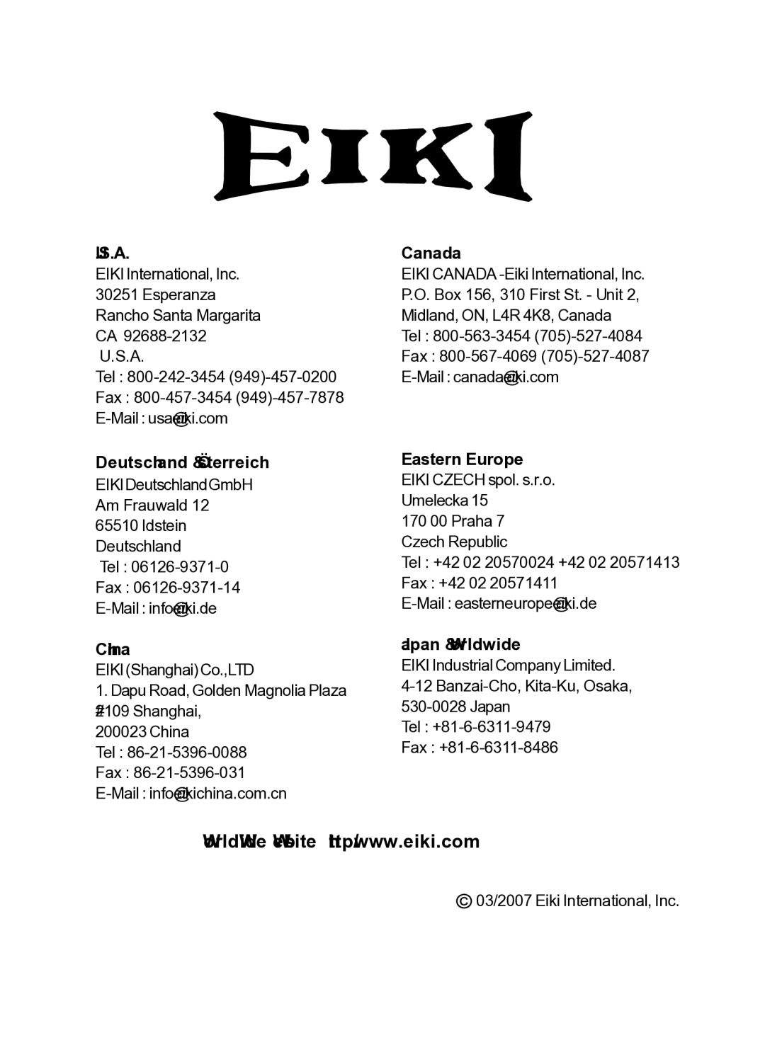 Eiki EIP-S200 owner manual Deutschland & Österreich 