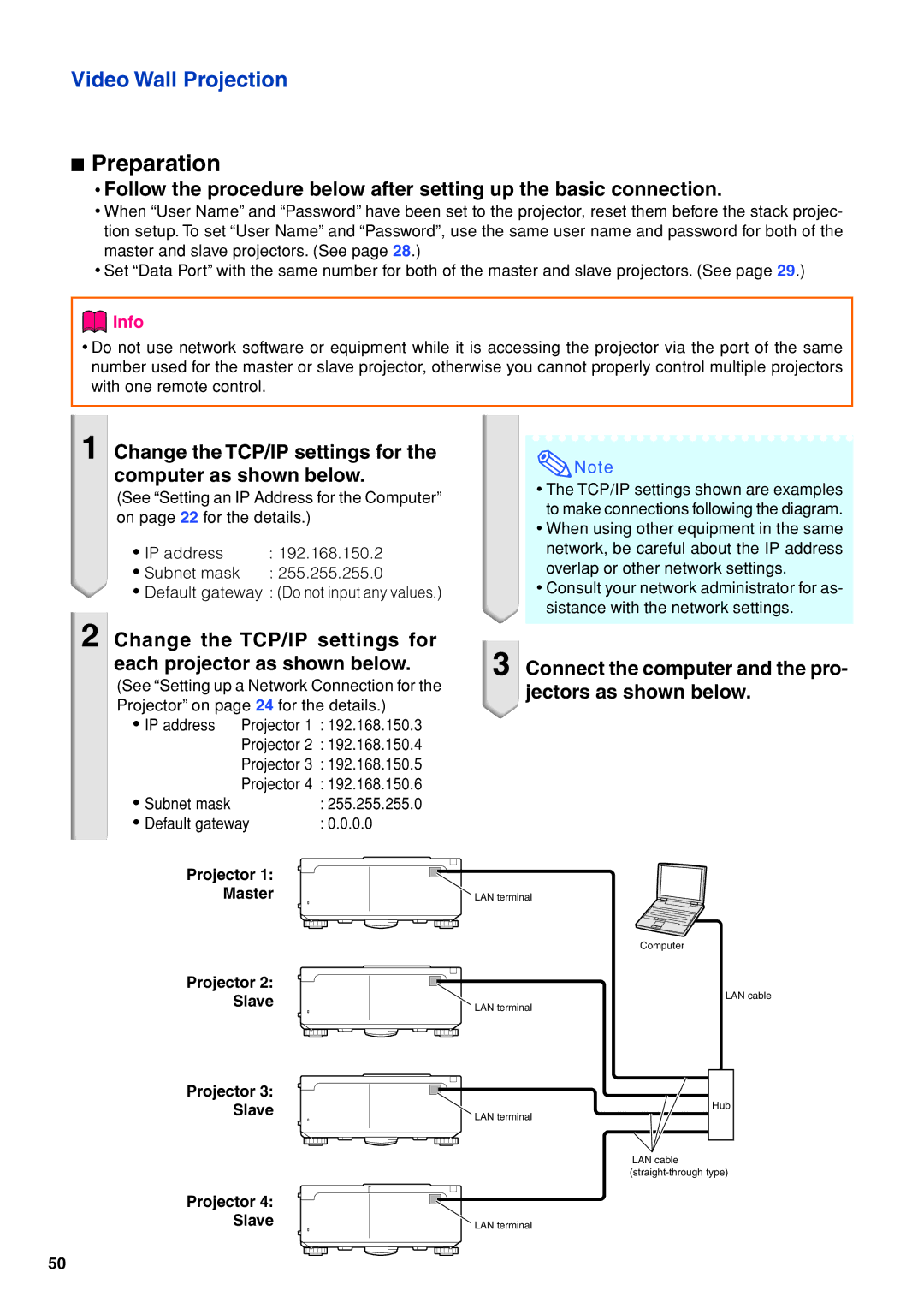 Eiki EIP-WX5000L specifications Change the TCP/IP settings for the computer as shown below, Jectors as shown below 