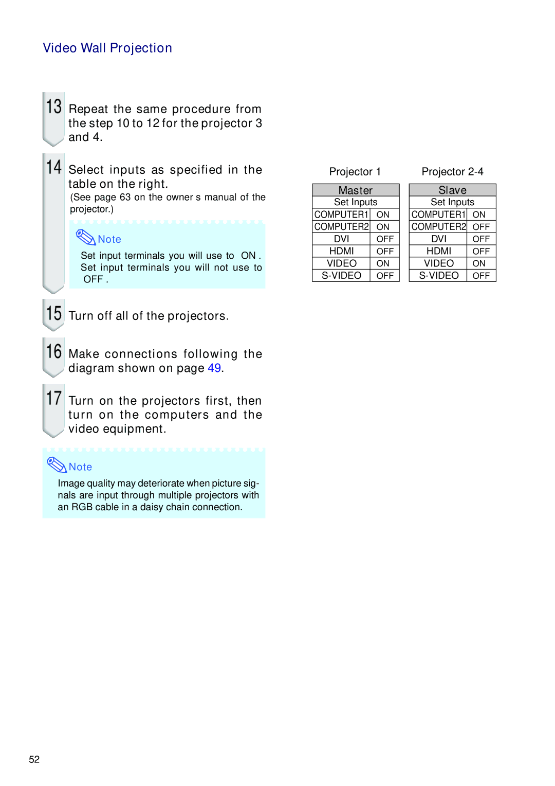 Eiki EIP-WX5000L specifications Repeat the same procedure from the to 12 for the projector 3 