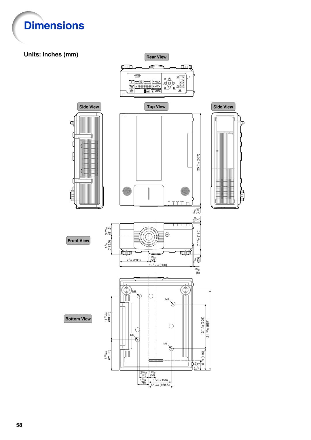 Eiki EIP-WX5000L specifications Dimensions, Units inches mm 