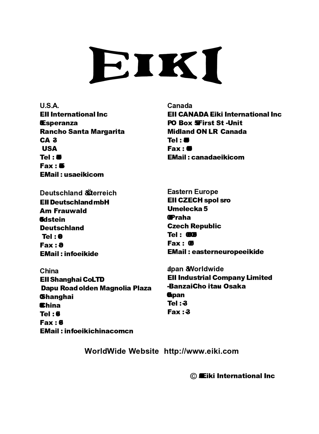 Eiki EIP-X350 owner manual Deutschland & Österreich 