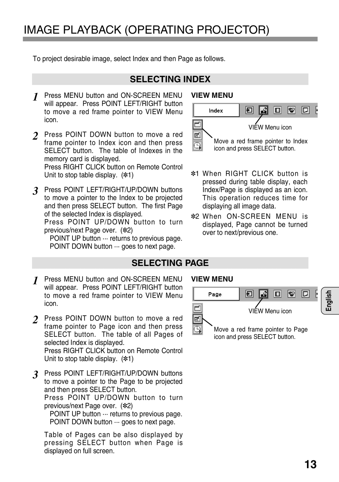 Eiki EVW-100 owner manual Selecting Index, View Menu 