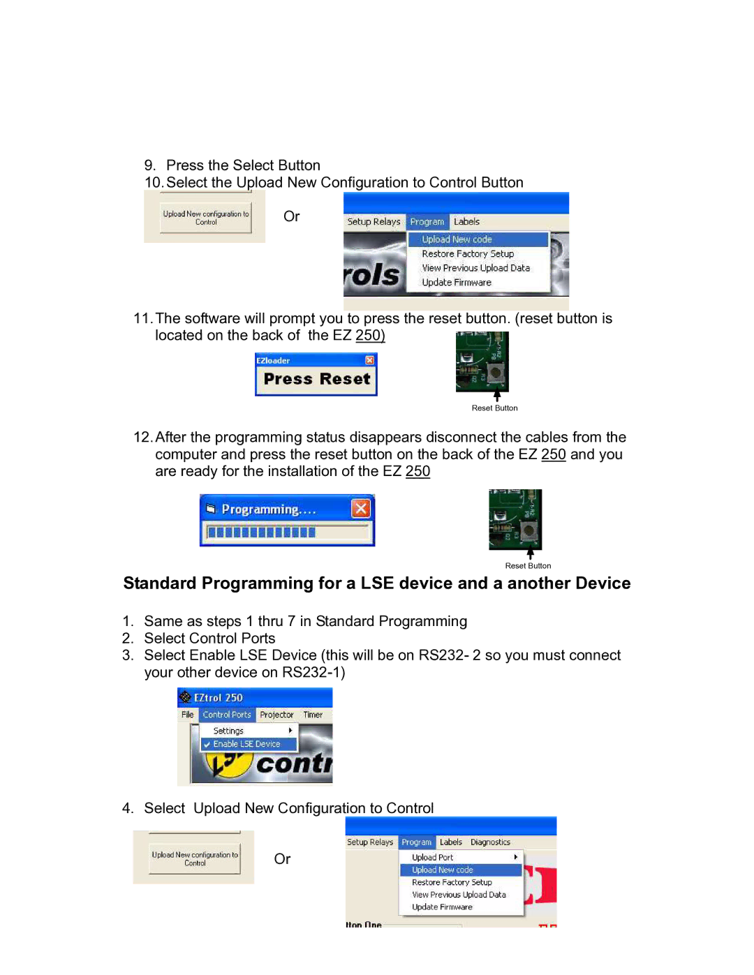 Eiki EZ 250 owner manual Standard Programming for a LSE device and a another Device 