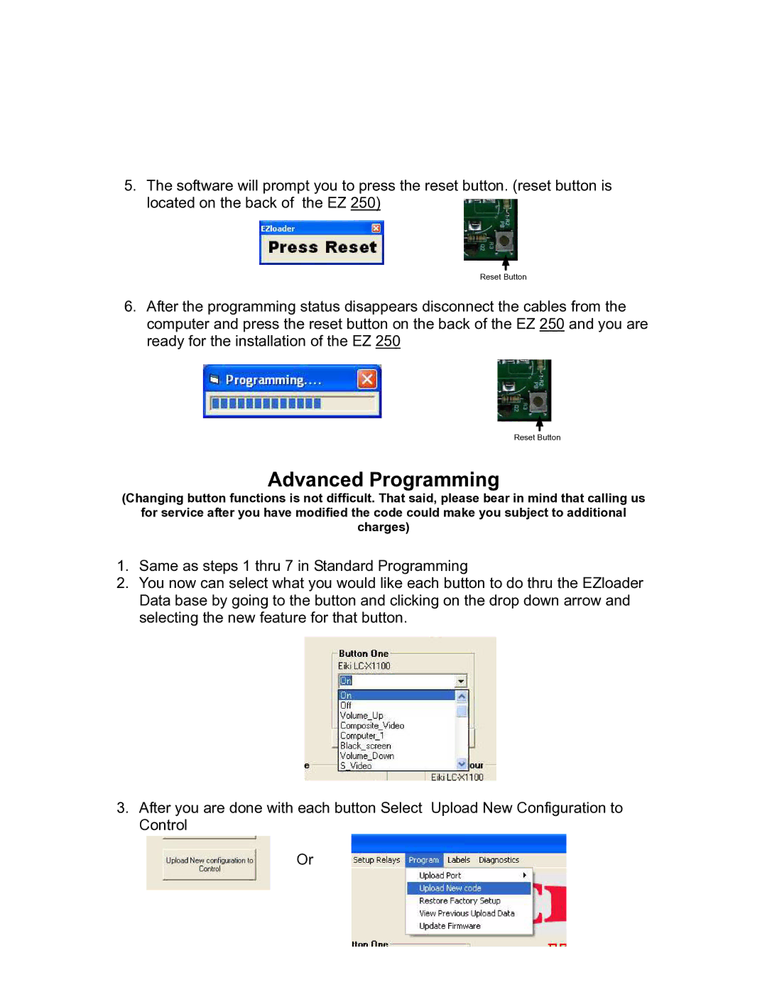 Eiki EZ 250 owner manual Advanced Programming 