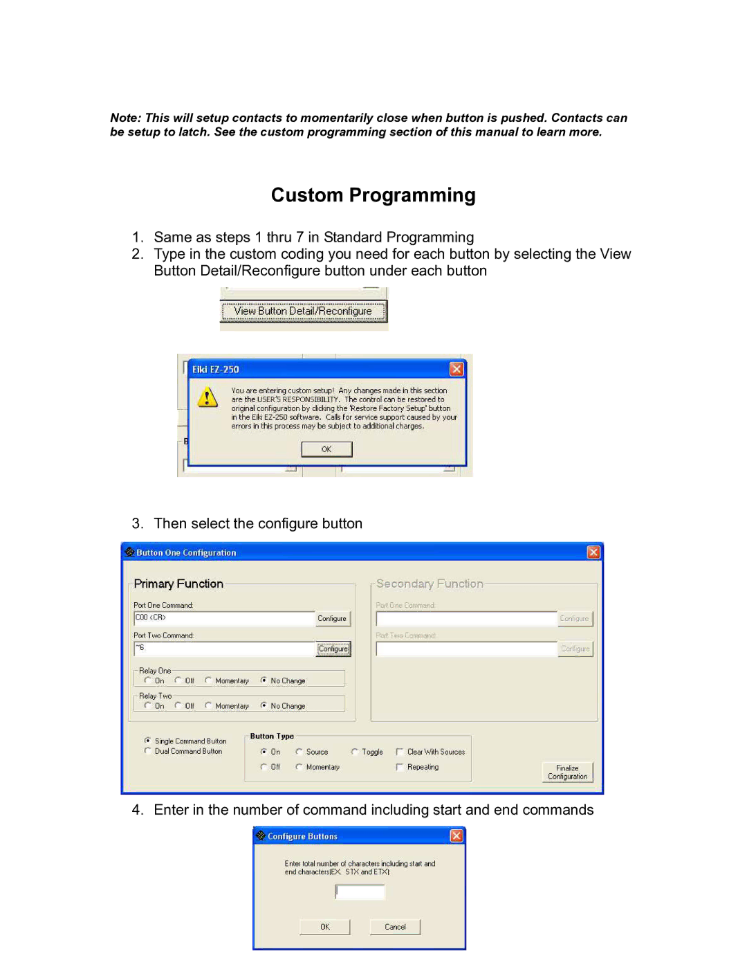 Eiki EZ 250 owner manual Custom Programming 