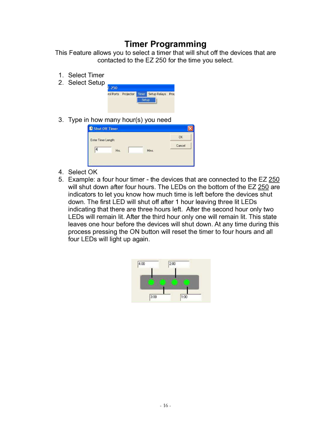 Eiki EZ 250 owner manual Timer Programming 