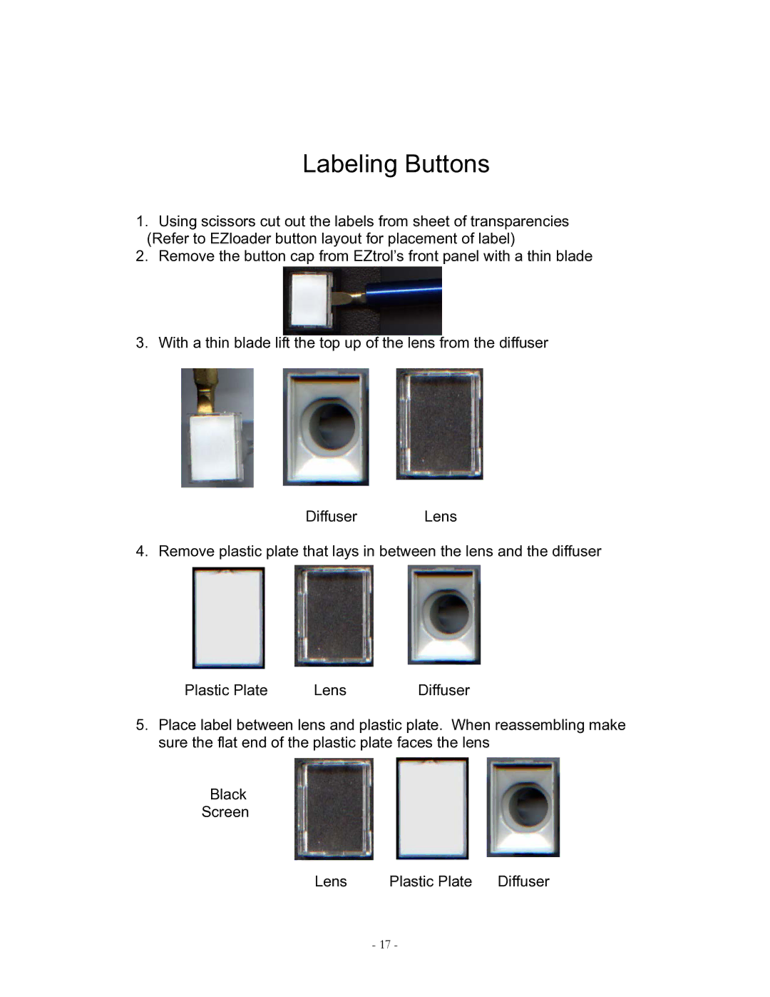 Eiki EZ 250 owner manual Labeling Buttons 