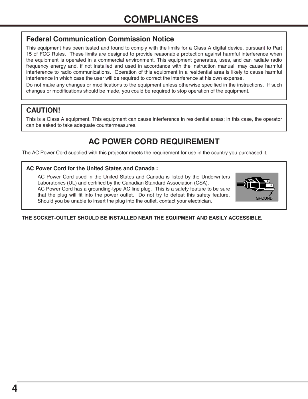 Eiki LC-HDT10 instruction manual Compliances, Federal Communication Commission Notice 