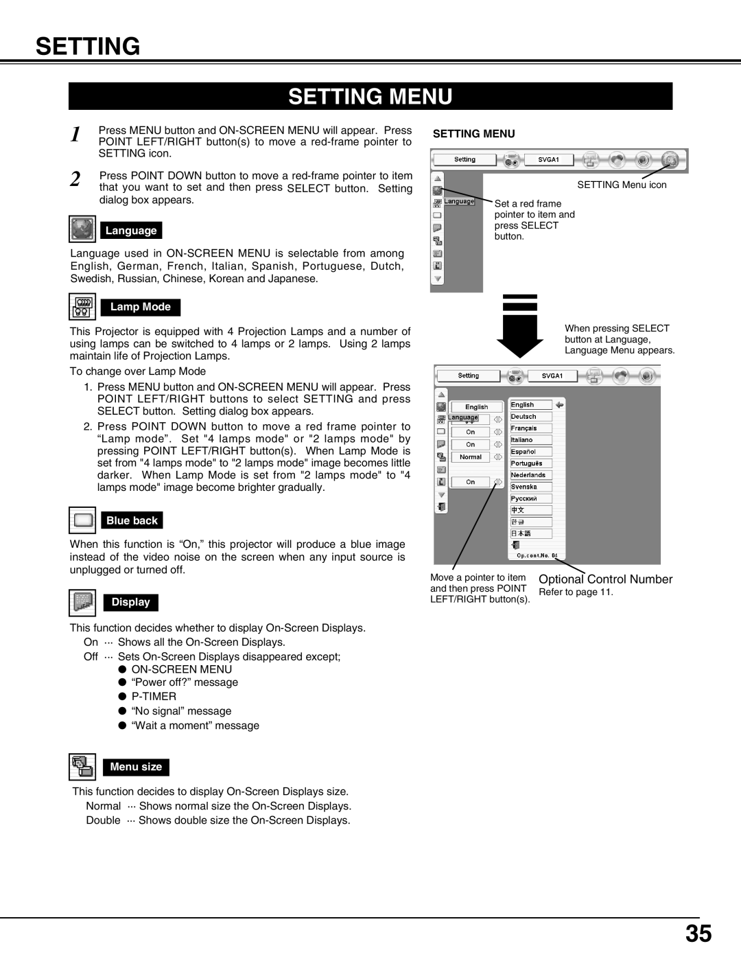 Eiki LC-HDT10 instruction manual Setting Menu 