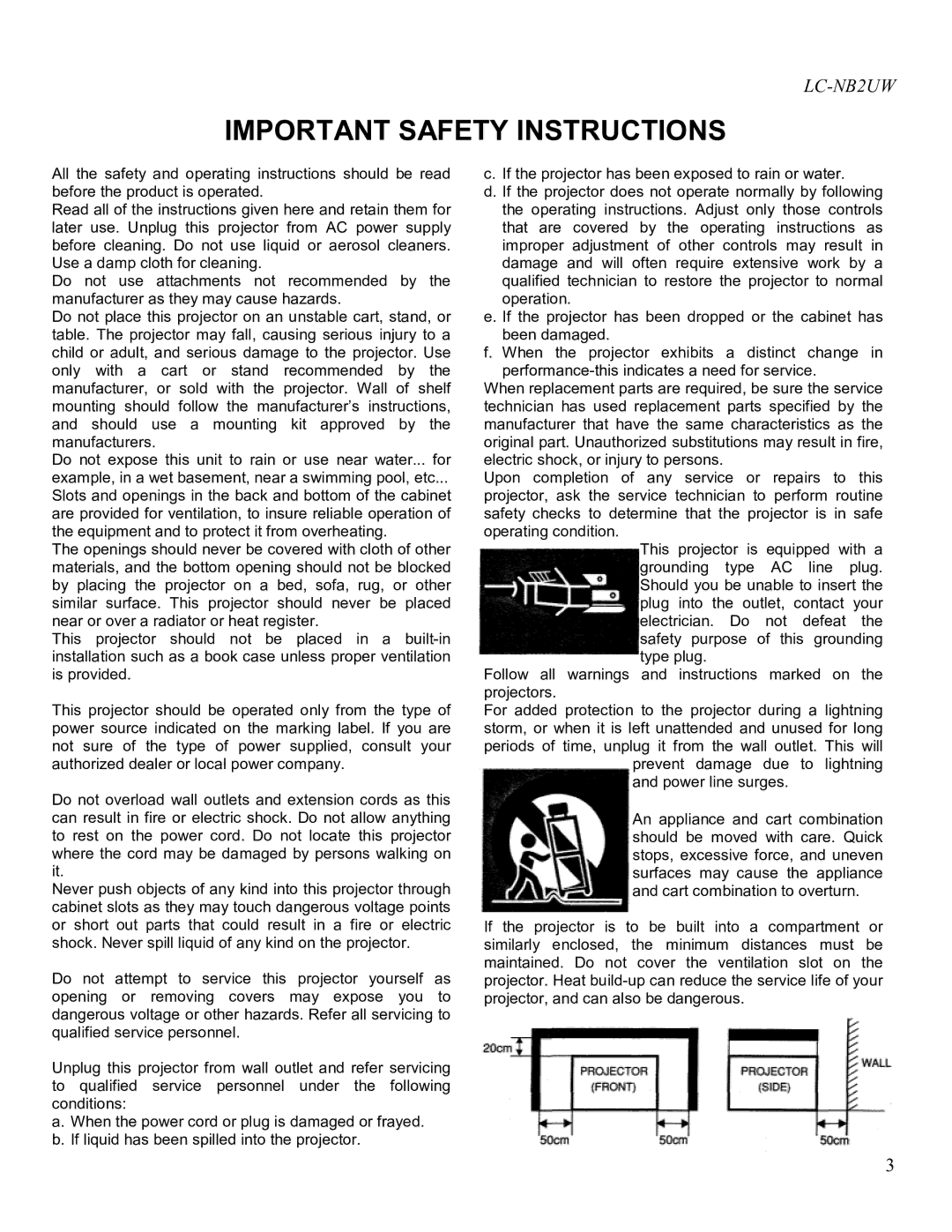 Eiki LC-NB2UW owner manual Important Safety Instructions 