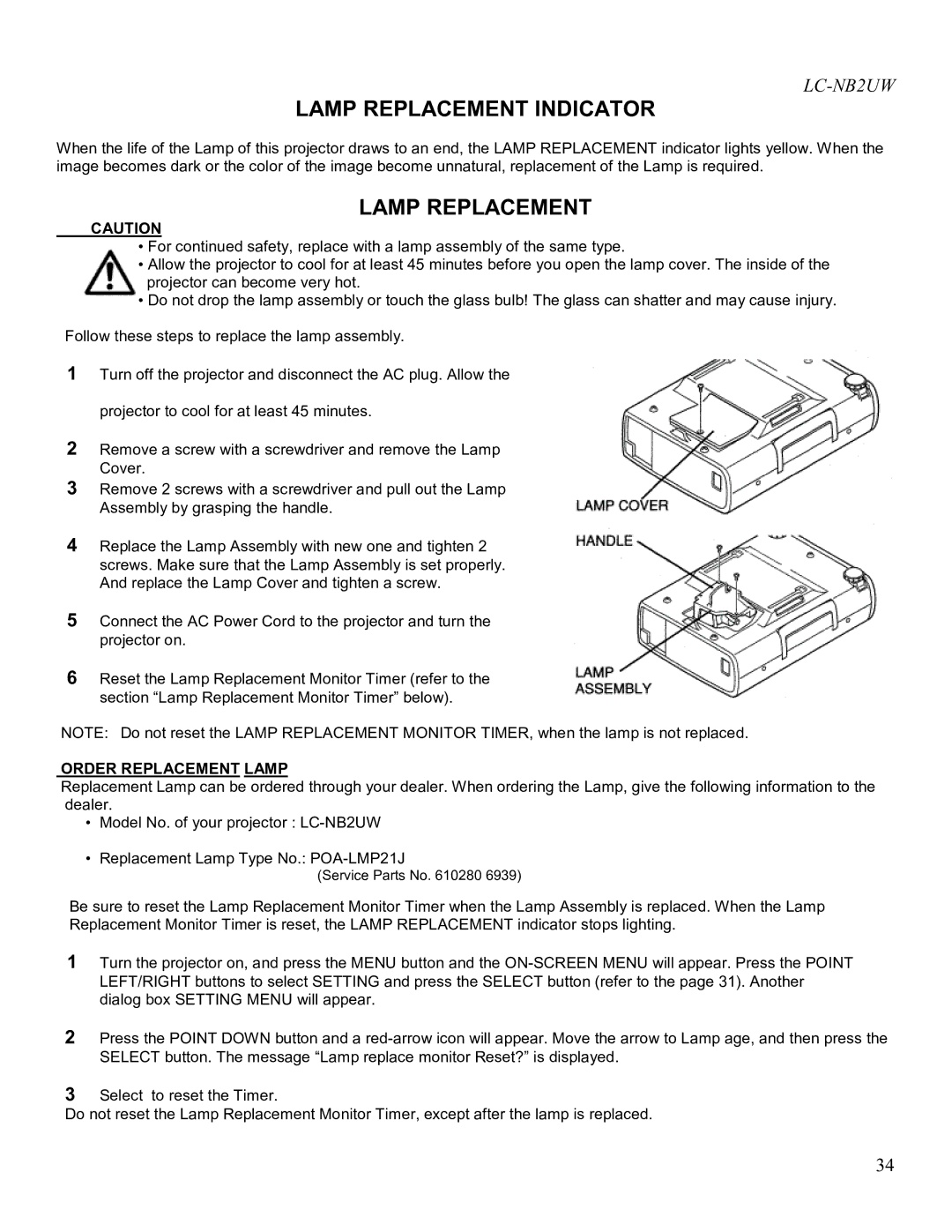 Eiki LC-NB2UW owner manual Lamp Replacement Indicator 