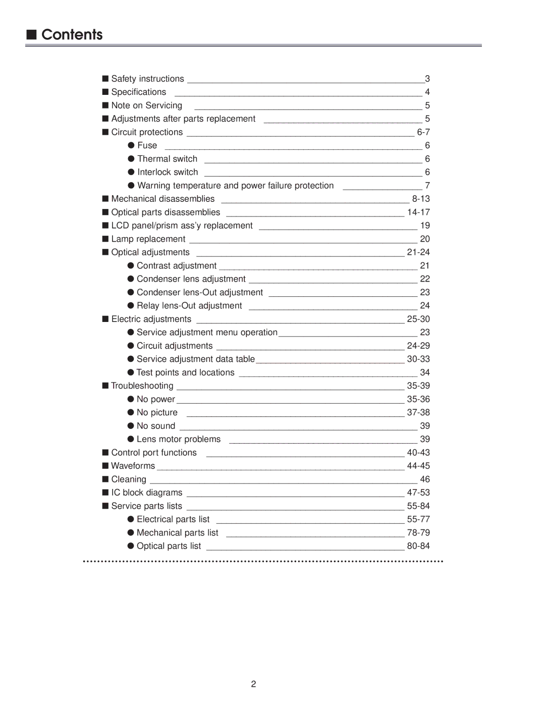 Eiki LC-NB3E service manual Contents 