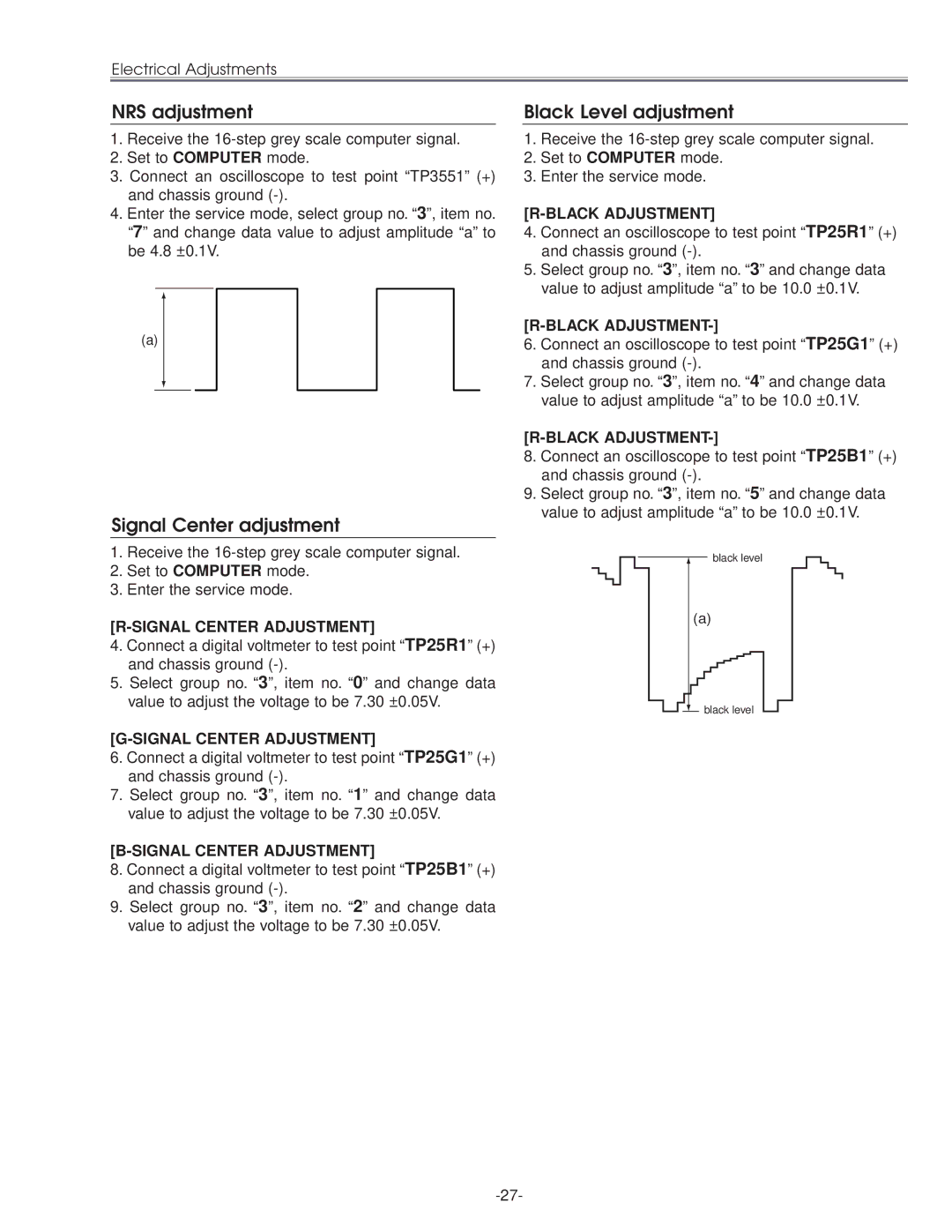 Eiki LC-NB3E NRS adjustment, Signal Center adjustment, Black Level adjustment, Signal Center Adjustment, Black Adjustment 