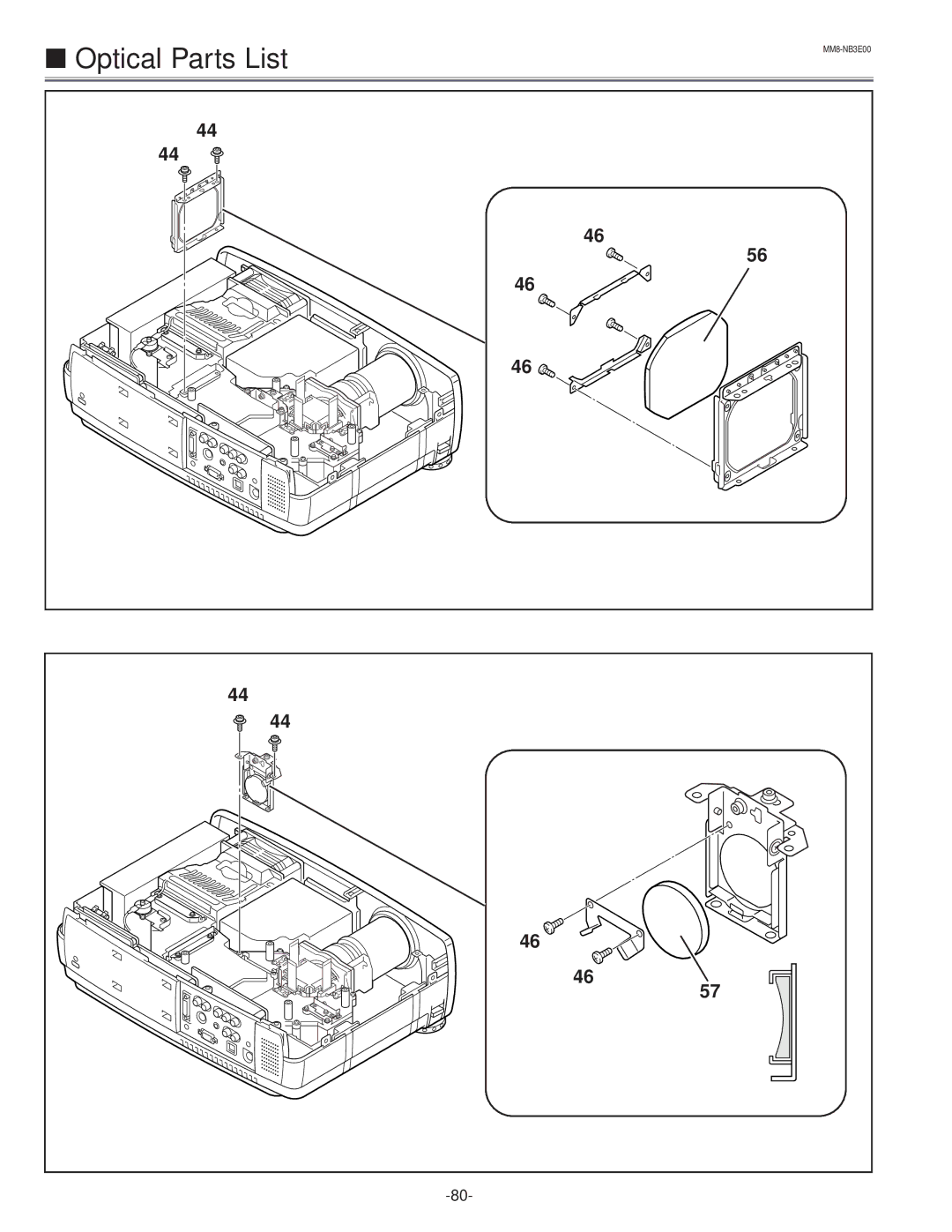 Eiki LC-NB3E service manual Optical Parts List 