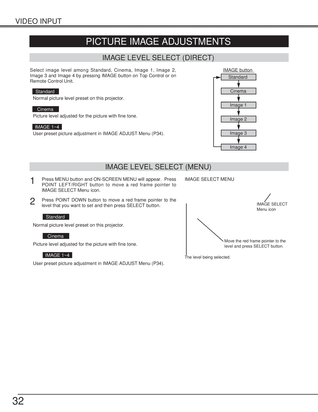 Eiki LC-NB3S owner manual Picture Image Adjustments, Cinema 