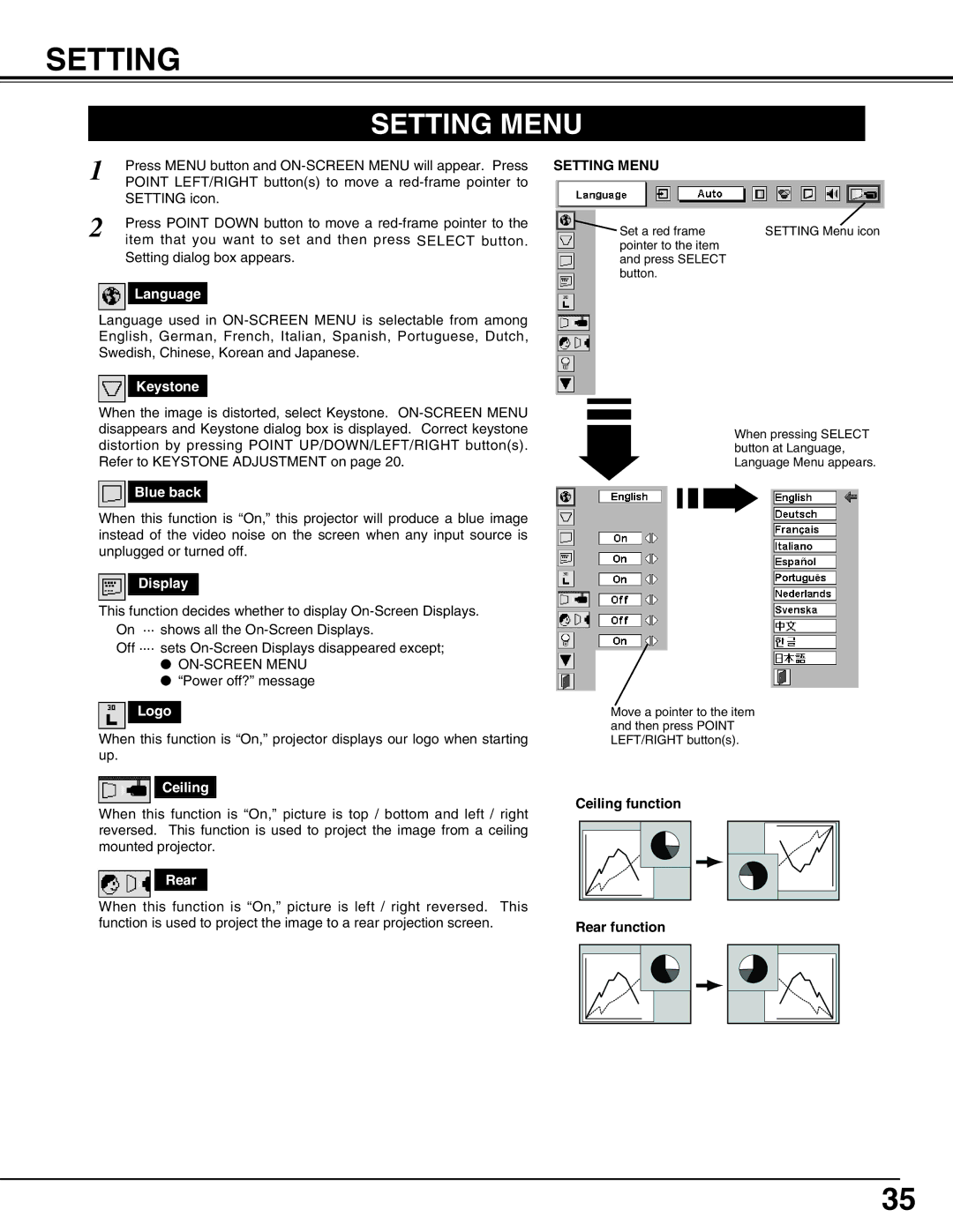 Eiki LC-NB3S owner manual Setting Menu 