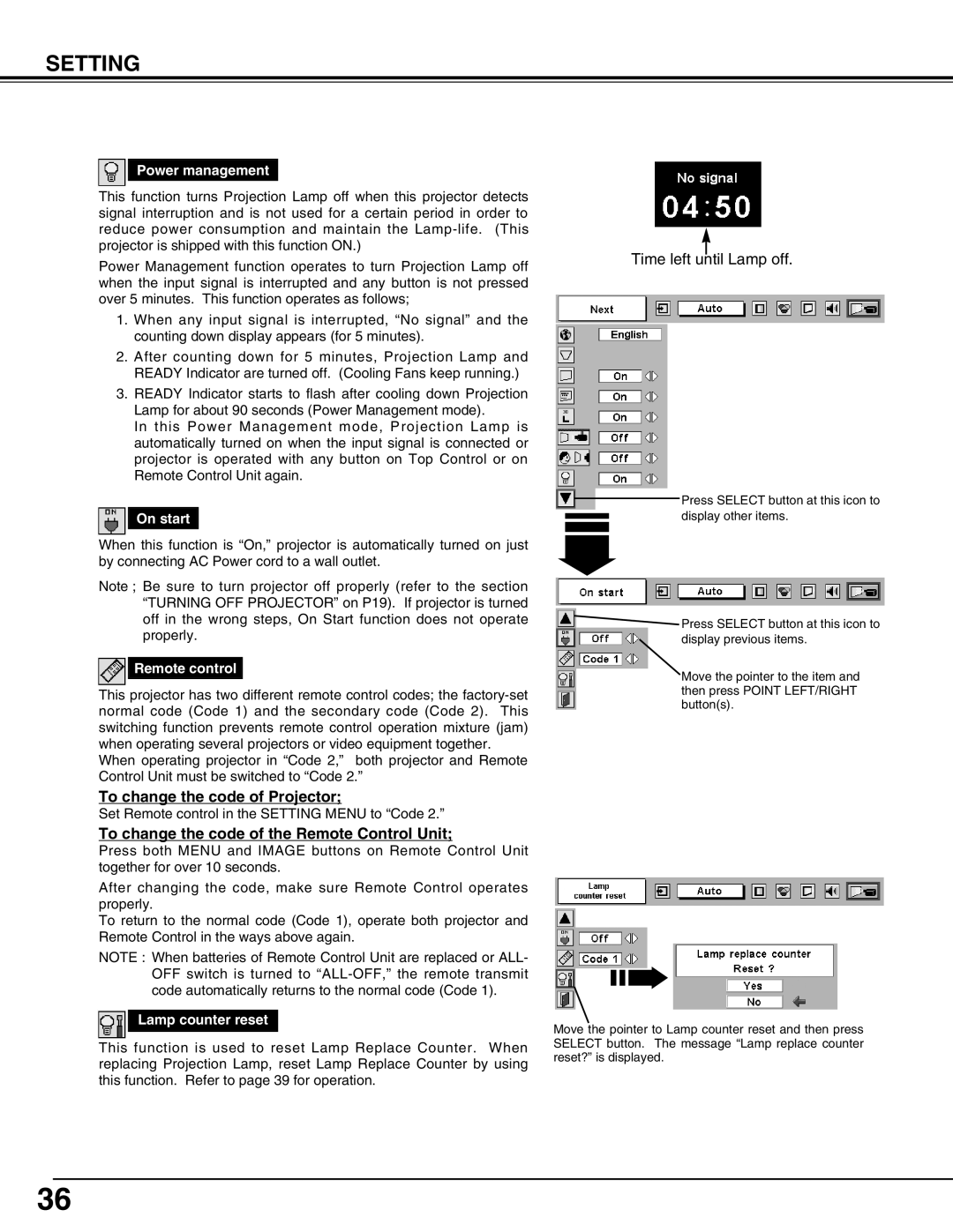 Eiki LC-NB3S owner manual To change the code of Projector, To change the code of the Remote Control Unit 