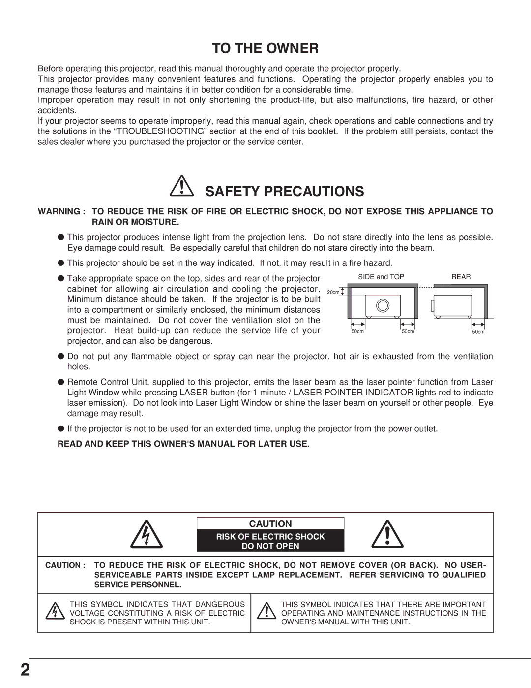 Eiki LC-NB4 owner manual To the Owner 