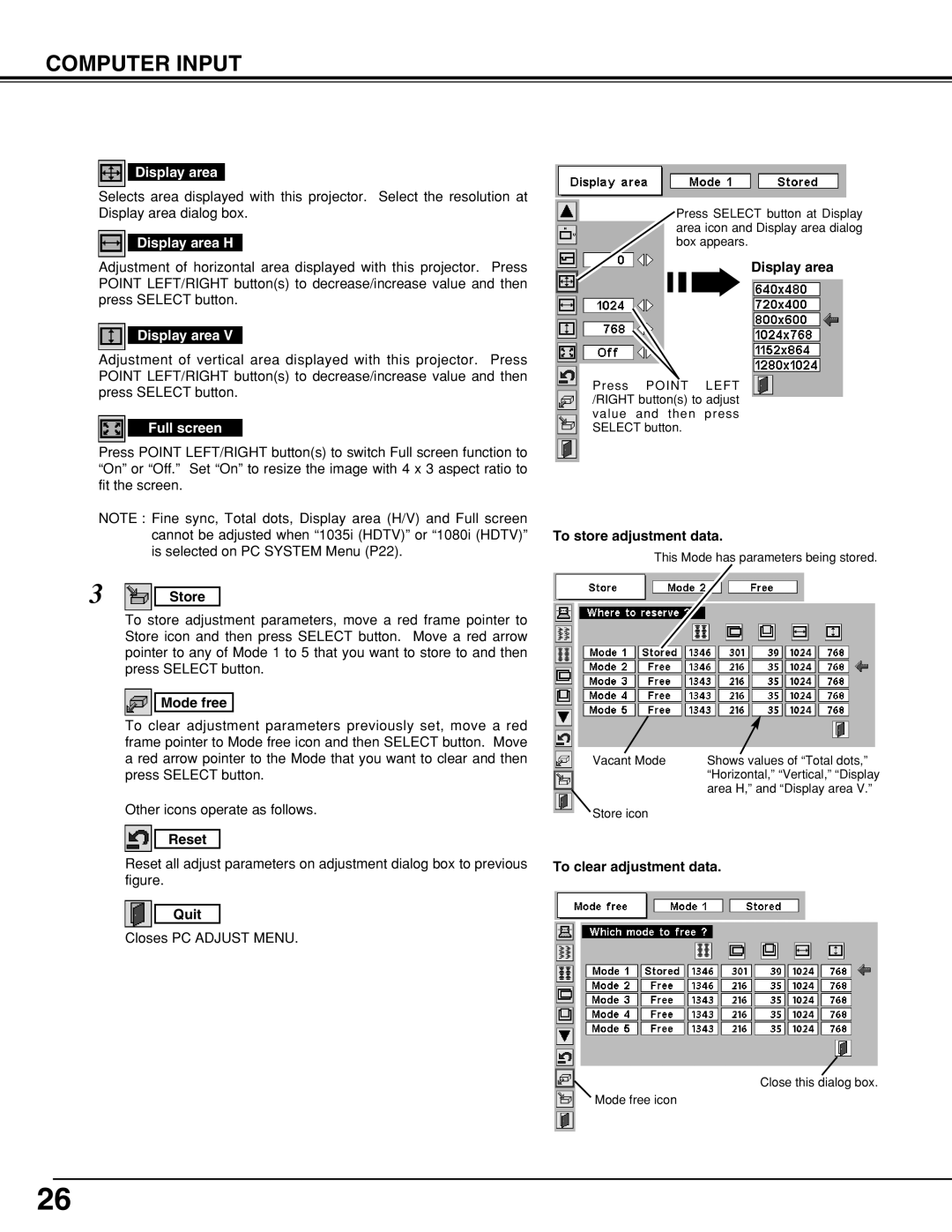 Eiki LC-NB4 owner manual Display area H, Full screen 