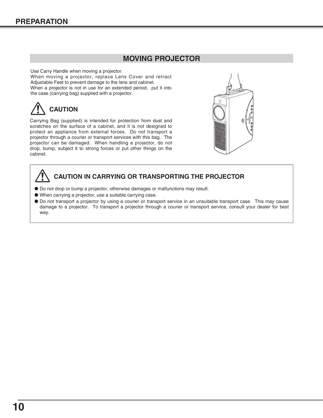 Eiki LC-NB4S owner manual Preparation Moving Projector 