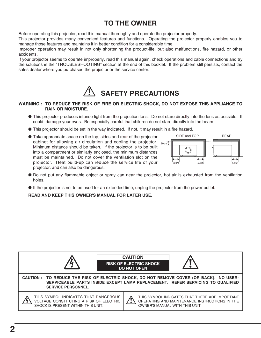 Eiki LC-NB4S owner manual To the Owner 