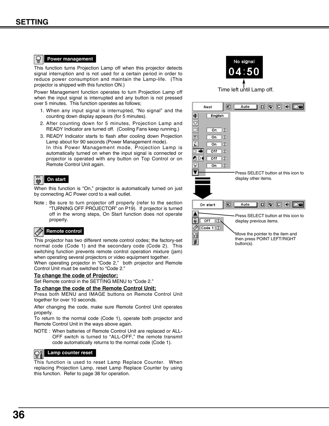 Eiki LC-NB4S owner manual To change the code of Projector, To change the code of the Remote Control Unit 