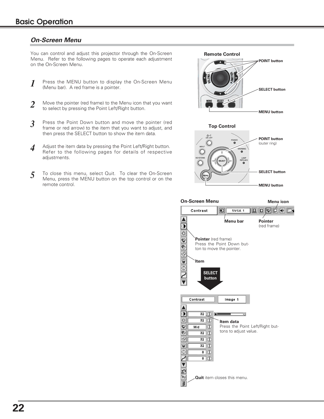 Eiki lc-sb15 owner manual On-Screen Menu, Remote Control, Top Control 