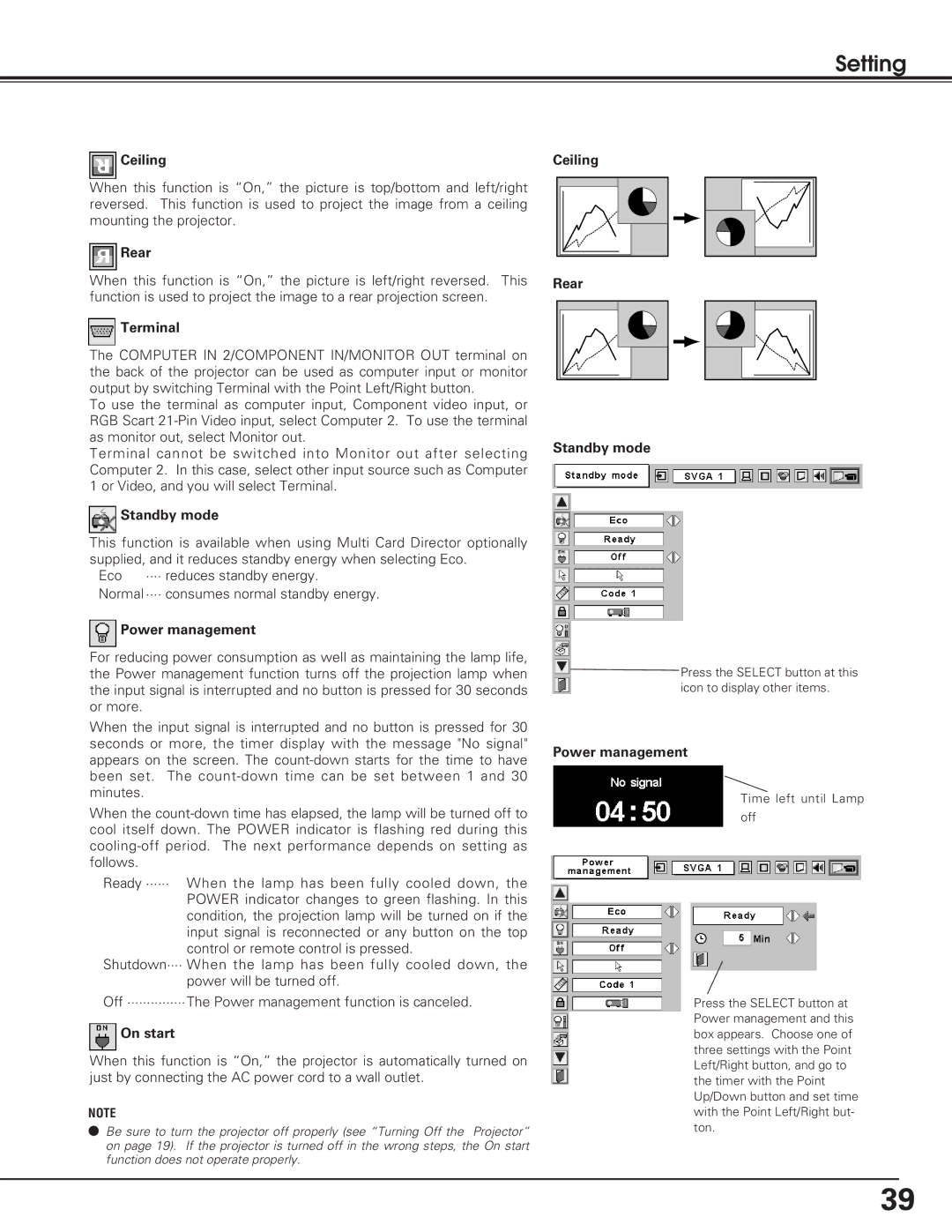 Eiki lc-sb15 owner manual Setting 