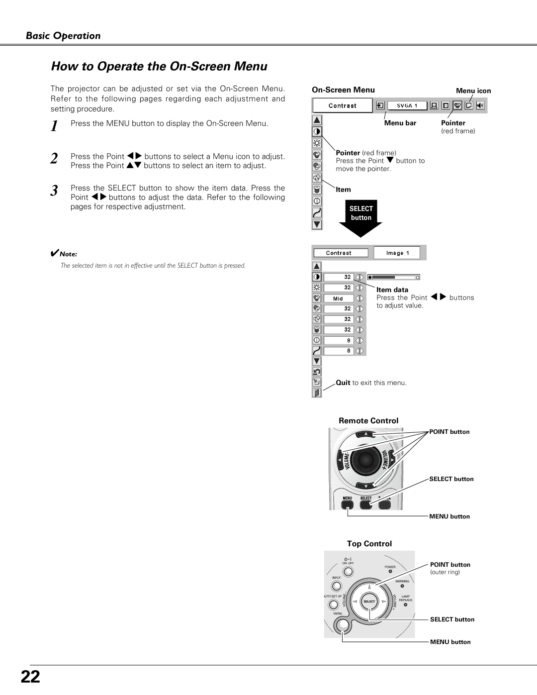 Eiki LC-SB21 owner manual How to Operate the On-Screen Menu, Remote Control, Top Control 