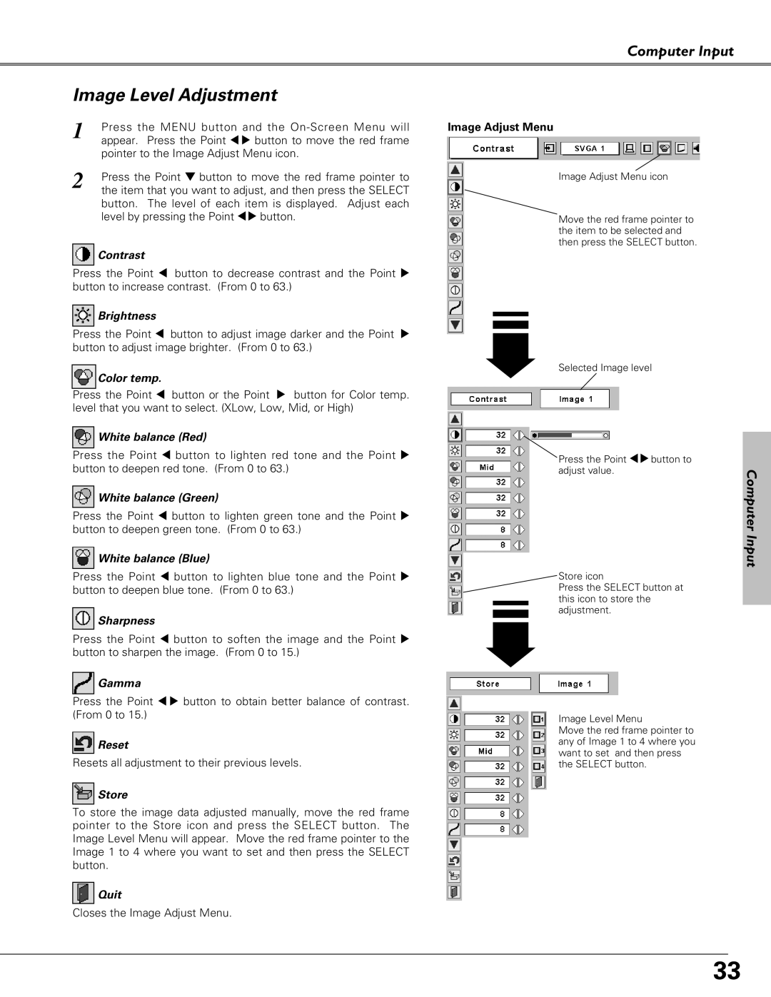 Eiki LC-SB21 owner manual Image Level Adjustment 