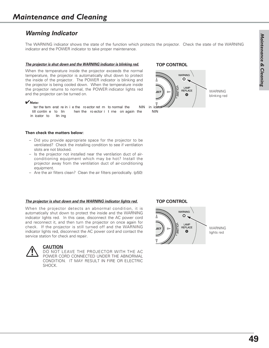 Eiki LC-SB21 owner manual Maintenance and Cleaning, Then check the matters below 